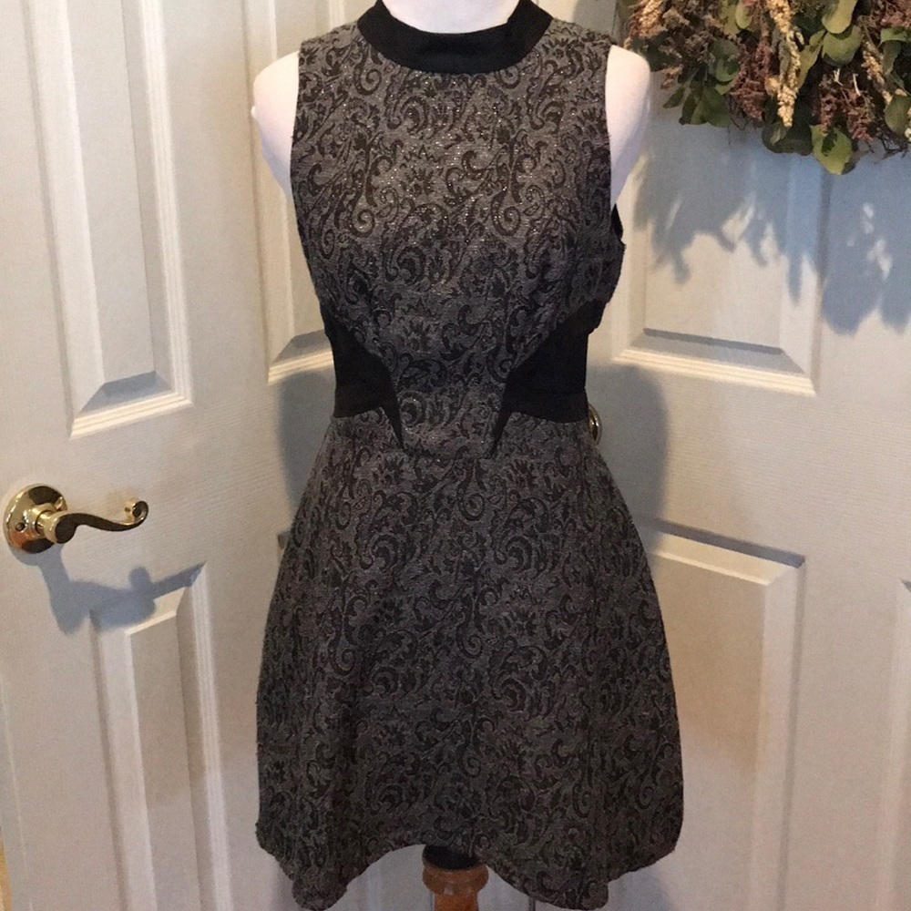 BCBG black and gray sleeveless dress w mesh sides